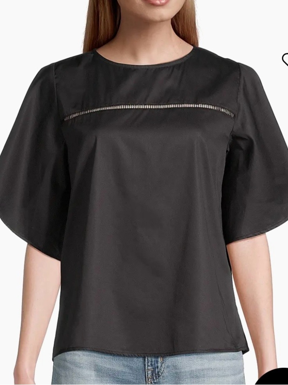 NWT Harshman Zinnia Black Cotton Ladder Trim Blouse - Size Large